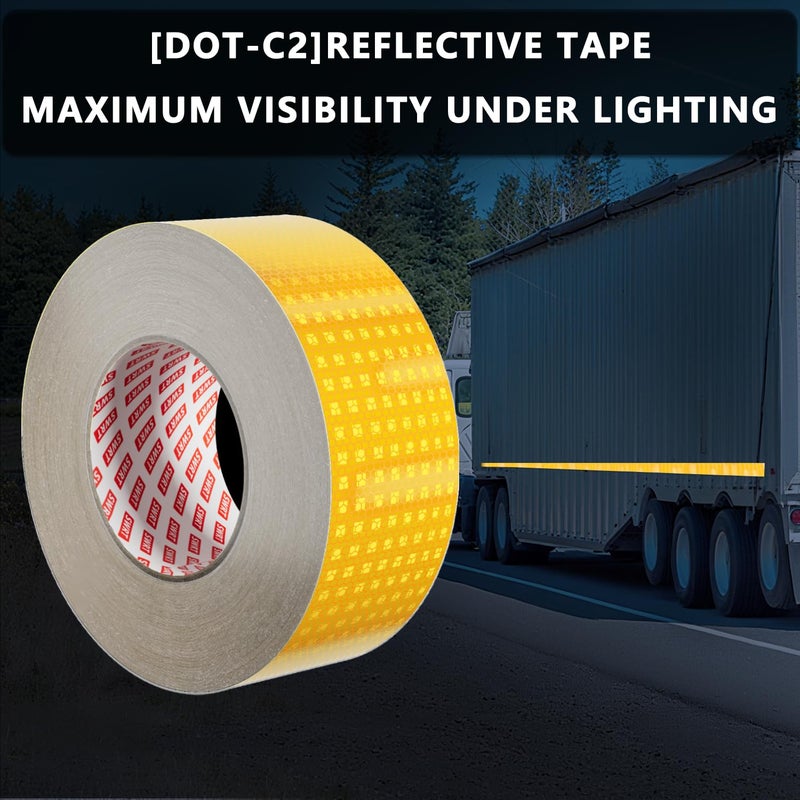 SWRT شريط عاكس 2 بوصة × 30 قدم DOT-C2 شريط نجمي لامع مقاوم للتلاشي أصفر شريط عاكس خارجي مقاوم للماء لاصق قوي شريط تحذير سلامة عاكس شريط وضوح للمقطورة الشاحنة الدراجة - Image 2